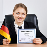 **

A person confidently attending a job interview in a modern office setting, holding a German language certificate, with a globe and various international flags subtly visible in the background. This symbolizes the global career opportunities unlocked by German language proficiency.

**