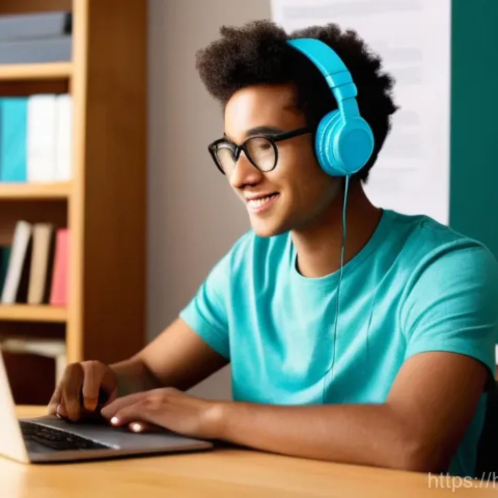 프랑스어 및 독일어 학습에서의 발음 연습 중요성 - **Prompt:** A young, diverse person, approximately 20-30 years old, sitting comfortably at a modern ...