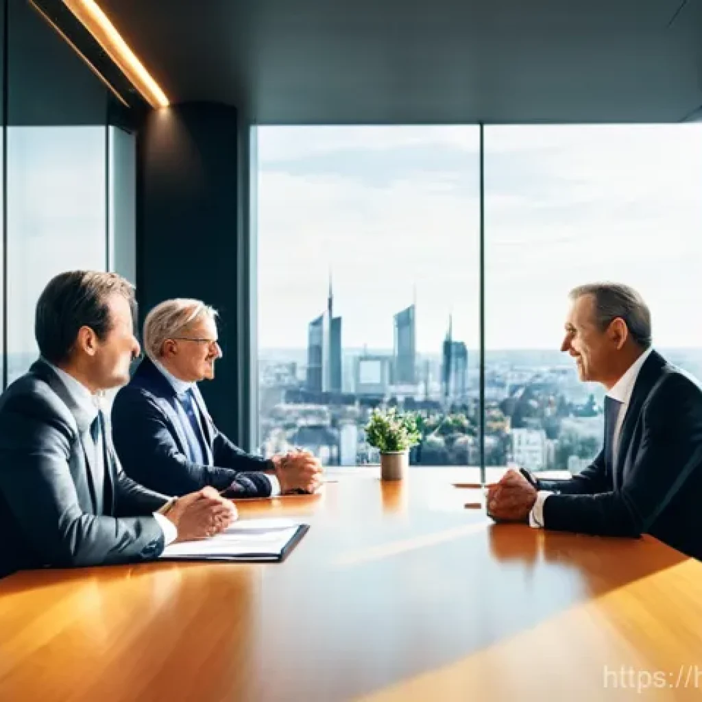 프랑스어와 독일어로 업무 협상 성공 사례 - **Prompt 1: Bridging Cultures with a German Idiom**
"A vibrant business meeting in a spacious, m...