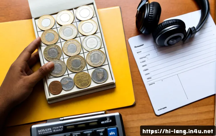 Home 30 외국어 시험 응시료와 준비 비용 비교 - Photorealistic overhead view of an Indian adult student comparing foreign language exam expenses at ...